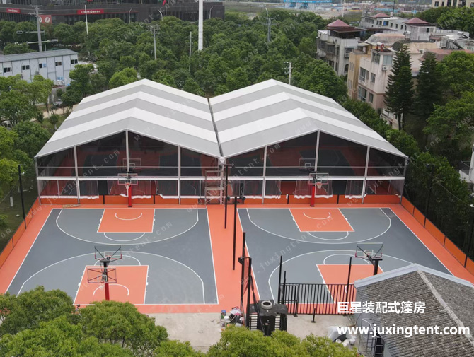 浙江温州篮球场馆篷房 两组并排搭建共用立柱